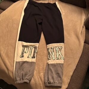 Pink color block bling campus pants